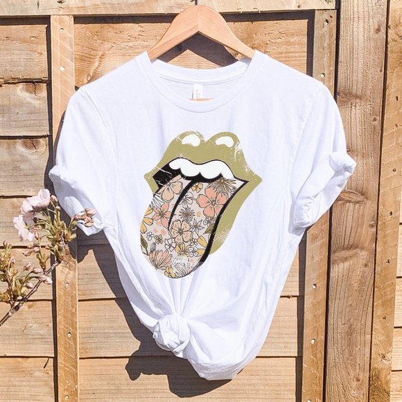 SimplyBeverly Tops - Women's Floral Tongue Vintage Distressed Graphic Tee